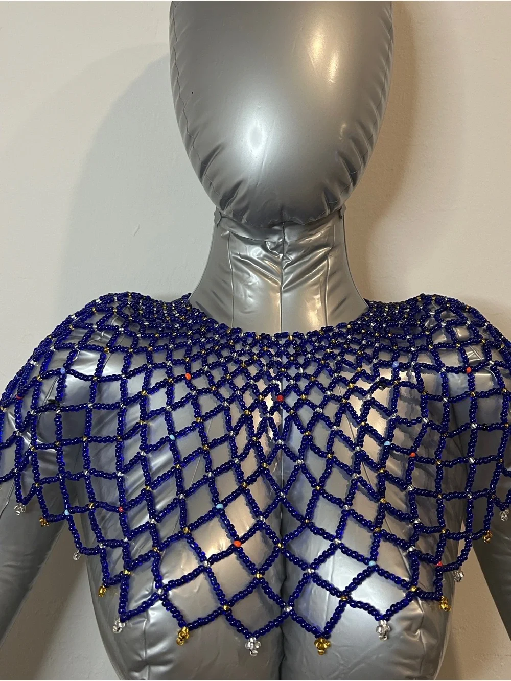 Handmade Blue Beaded Net Capelet Necklace
